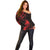 New Zealand Tui Bird Off Shoulder Sweater Aotearoa Maori Pattern - Red
