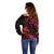 New Zealand Tui Bird Off Shoulder Sweater Aotearoa Maori Pattern - Red
