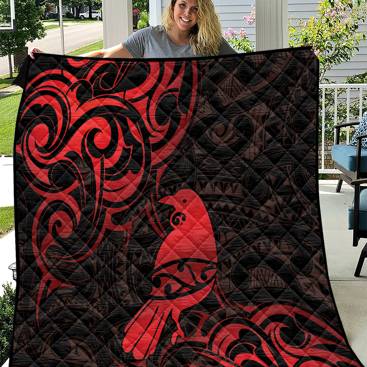New Zealand Tui Bird Quilt Aotearoa Maori Pattern - Red LT14 Red - Polynesian Pride
