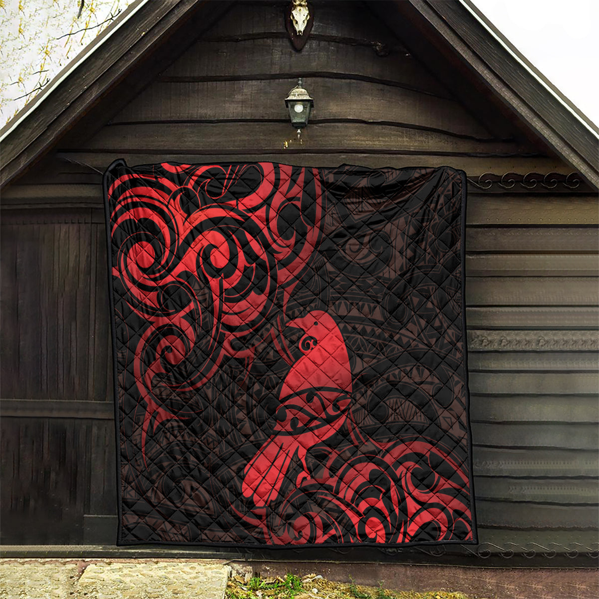 New Zealand Tui Bird Quilt Aotearoa Maori Pattern - Red