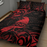 New Zealand Tui Bird Quilt Bed Set Aotearoa Maori Pattern - Red