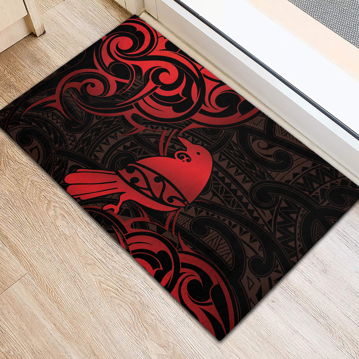 New Zealand Tui Bird Rubber Doormat Aotearoa Maori Pattern - Red LT14 - Polynesian Pride