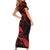 New Zealand Tui Bird Short Sleeve Bodycon Dress Aotearoa Maori Pattern - Red