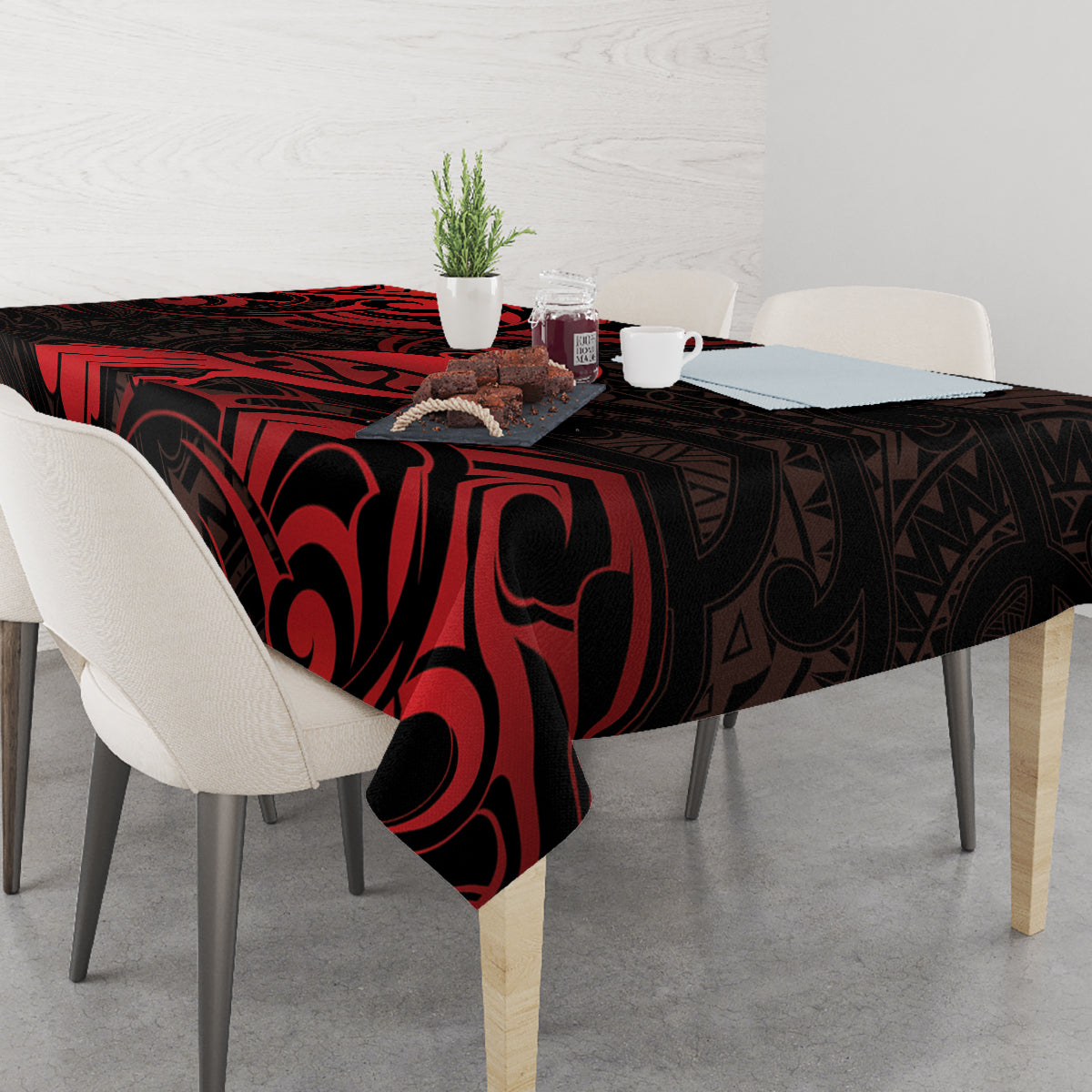 New Zealand Tui Bird Tablecloth Aotearoa Maori Pattern - Red