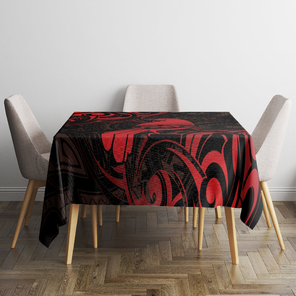 New Zealand Tui Bird Tablecloth Aotearoa Maori Pattern - Red