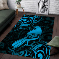 New Zealand Tui Bird Area Rug Aotearoa Maori Pattern - Blue