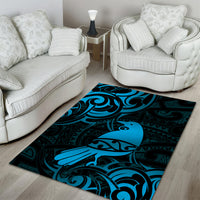 New Zealand Tui Bird Area Rug Aotearoa Maori Pattern - Blue