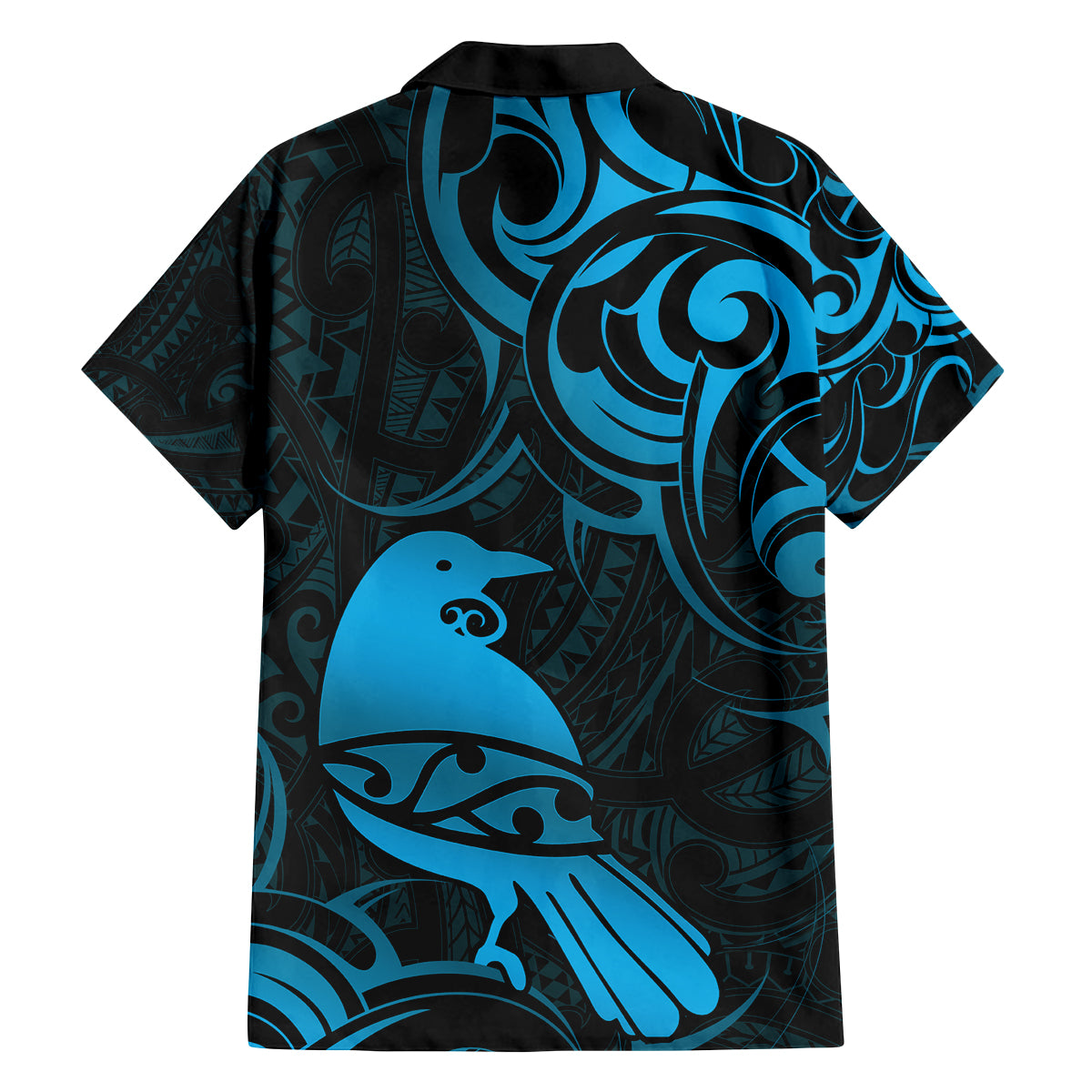 New Zealand Tui Bird Family Matching Off The Shoulder Long Sleeve Dress and Hawaiian Shirt Aotearoa Maori Pattern - Blue LT14 - Polynesian Pride