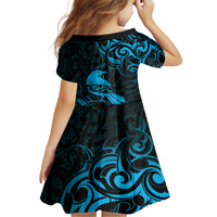 New Zealand Tui Bird Family Matching Short Sleeve Bodycon Dress and Hawaiian Shirt Aotearoa Maori Pattern - Blue LT14 - Polynesian Pride