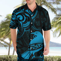 New Zealand Tui Bird Hawaiian Shirt Aotearoa Maori Pattern - Blue