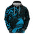 New Zealand Tui Bird Hoodie Aotearoa Maori Pattern - Blue