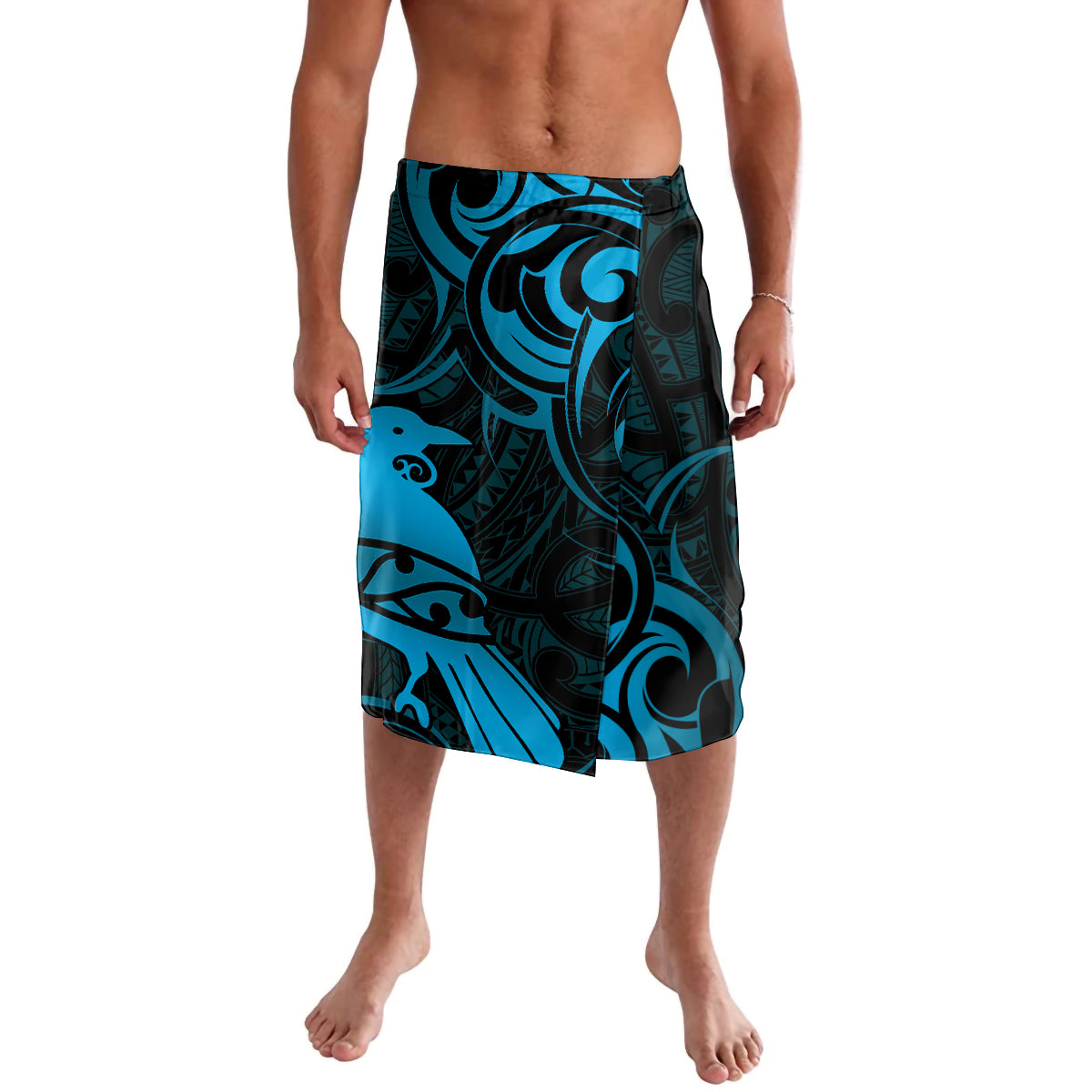 New Zealand Tui Bird Lavalava Aotearoa Maori Pattern - Blue