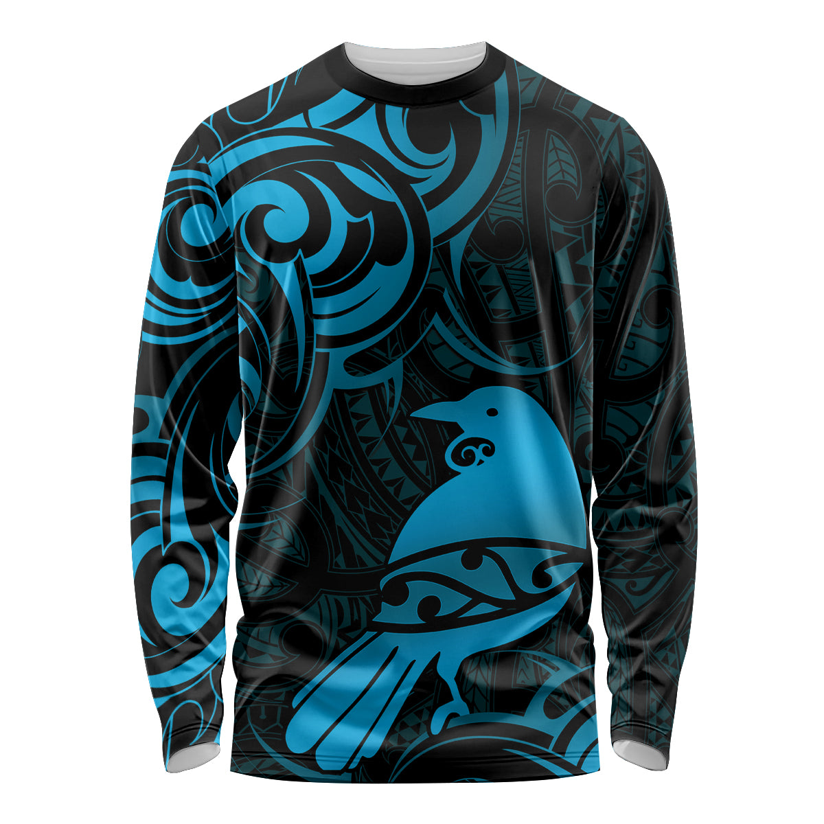 New Zealand Tui Bird Long Sleeve Shirt Aotearoa Maori Pattern - Blue LT14 Unisex Blue - Polynesian Pride