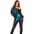 New Zealand Tui Bird Off Shoulder Sweater Aotearoa Maori Pattern - Blue