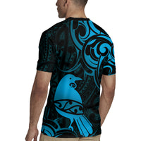 New Zealand Tui Bird Rugby Jersey Aotearoa Maori Pattern - Blue