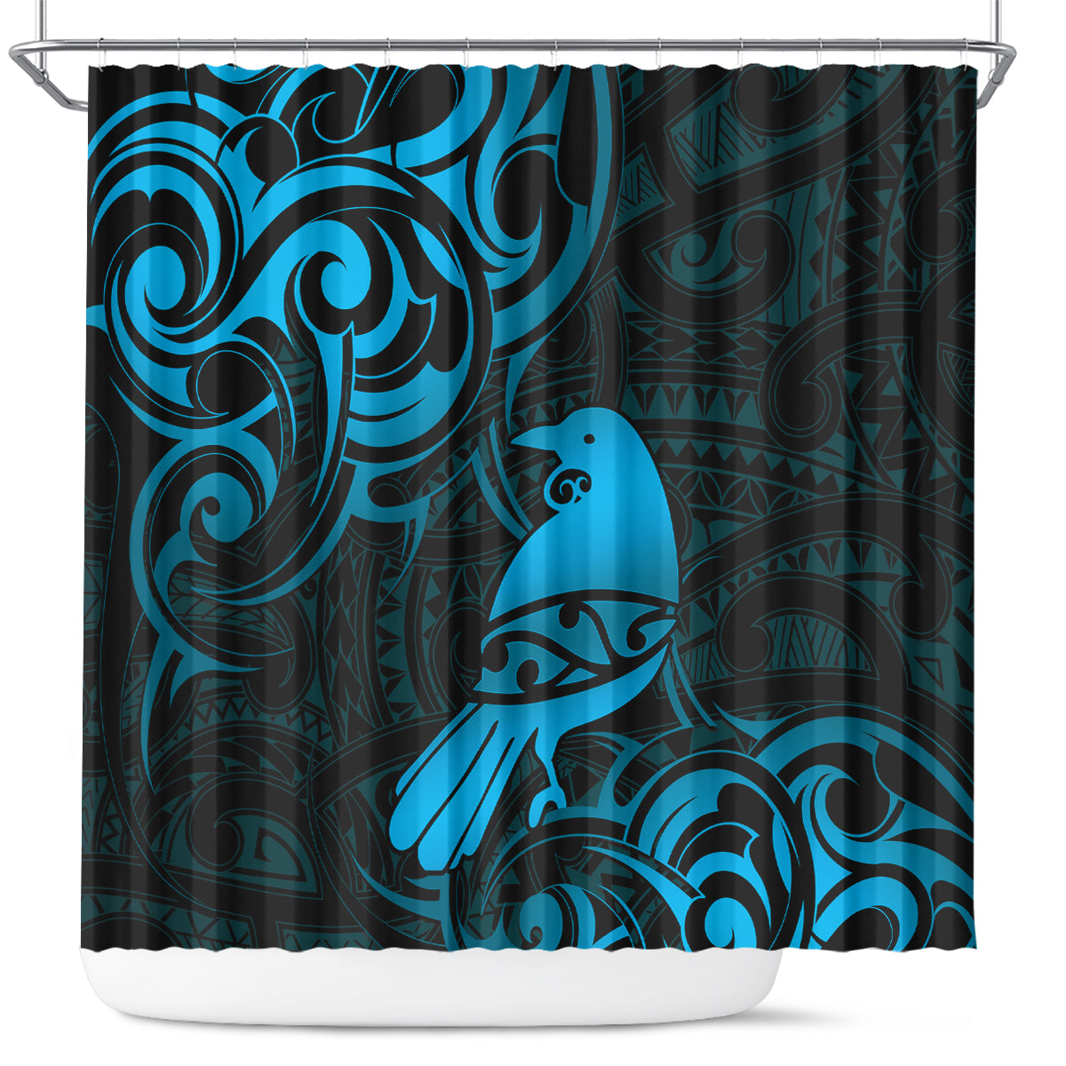New Zealand Tui Bird Shower Curtain Aotearoa Maori Pattern - Blue LT14 Blue - Polynesian Pride