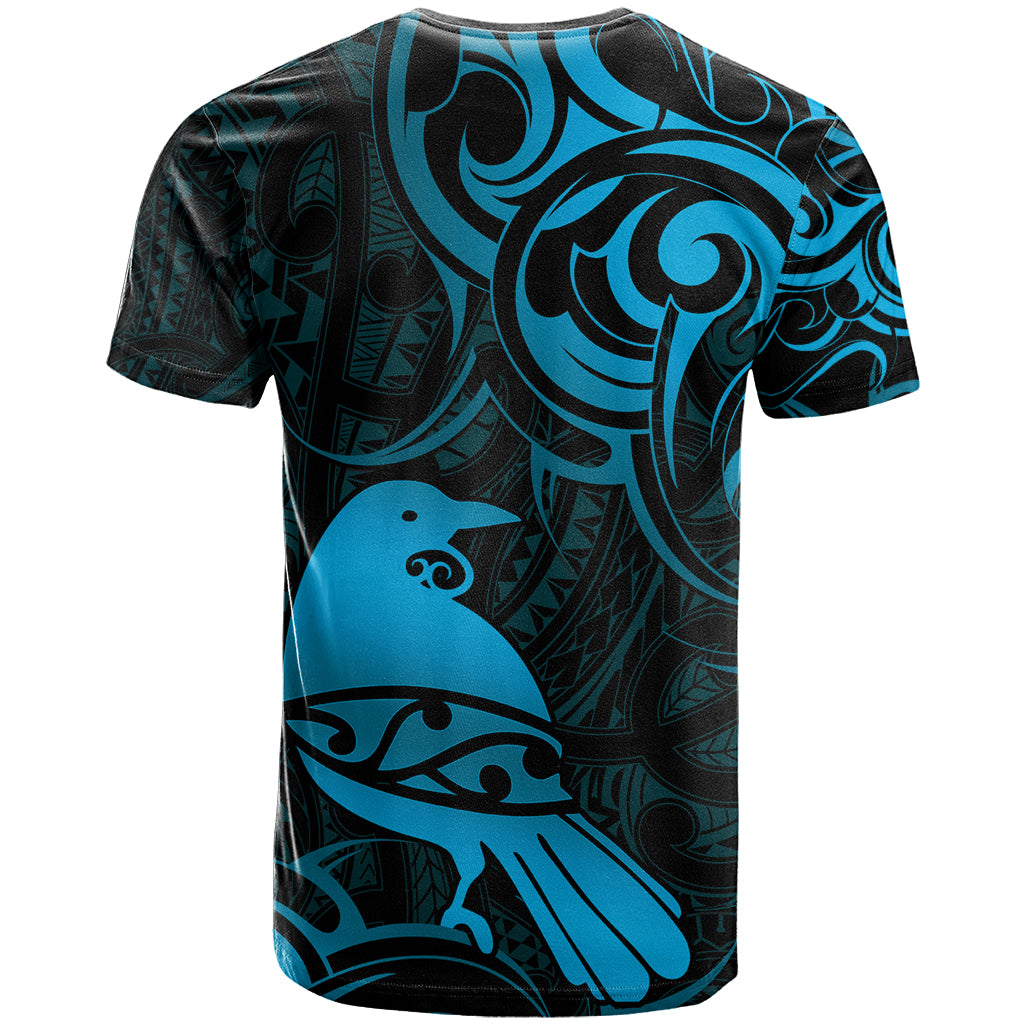 New Zealand Tui Bird T Shirt Aotearoa Maori Pattern - Blue