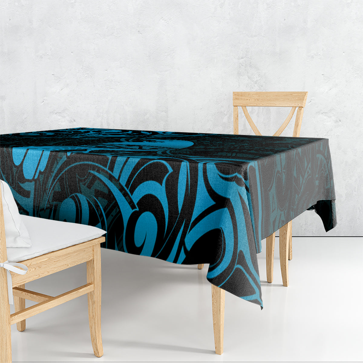 New Zealand Tui Bird Tablecloth Aotearoa Maori Pattern - Blue