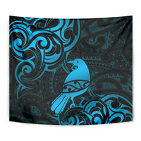 New Zealand Tui Bird Tapestry Aotearoa Maori Pattern - Blue