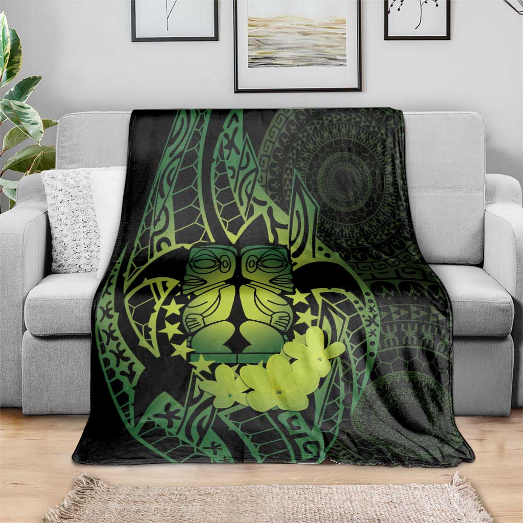 Kia Orana Kuki Airani Blanket Cook Islands Tangaroa God Tatau Green