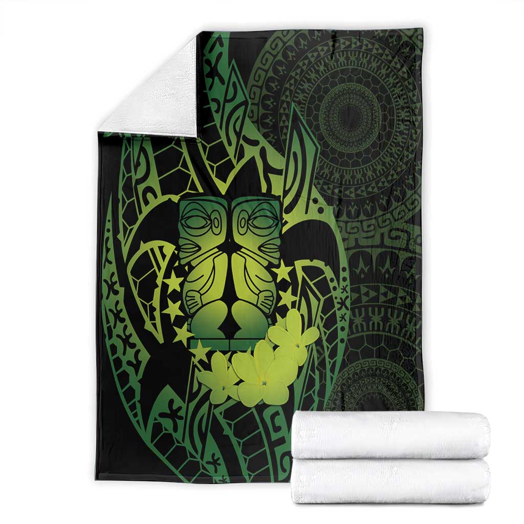 Kia Orana Kuki Airani Blanket Cook Islands Tangaroa God Tatau Green
