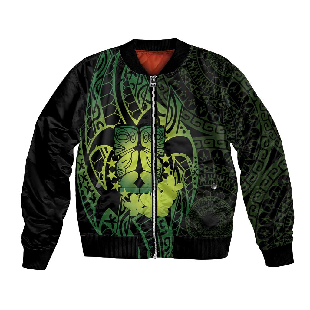 Kia Orana Kuki Airani Bomber Jacket Cook Islands Tangaroa God Tatau Green