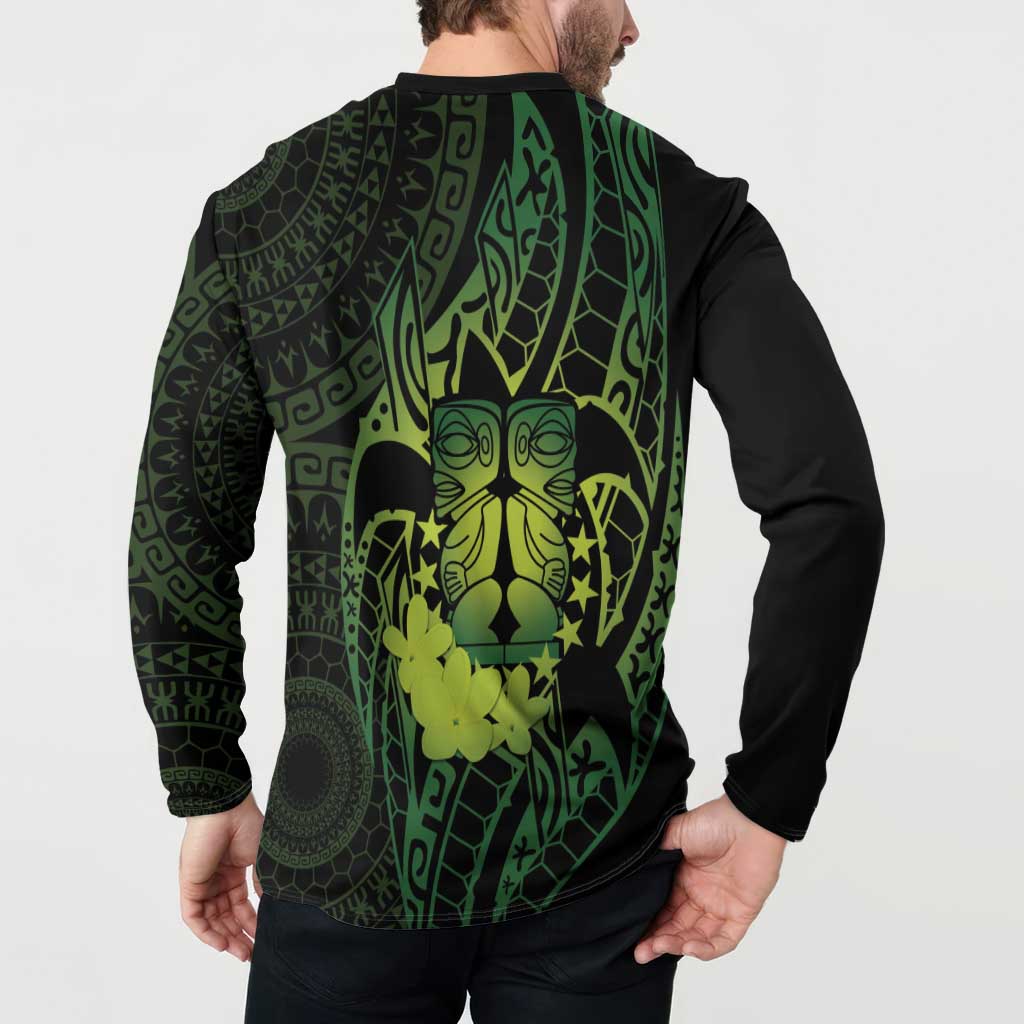 Kia Orana Kuki Airani Button Sweatshirt Cook Islands Tangaroa God Tatau Green