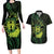 Kia Orana Kuki Airani Couples Matching Long Sleeve Bodycon Dress and Hawaiian Shirt Cook Islands Tangaroa God Tatau Green