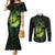 Kia Orana Kuki Airani Couples Matching Mermaid Dress and Long Sleeve Button Shirt Cook Islands Tangaroa God Tatau Green