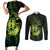 Kia Orana Kuki Airani Couples Matching Short Sleeve Bodycon Dress and Long Sleeve Button Shirt Cook Islands Tangaroa God Tatau Green