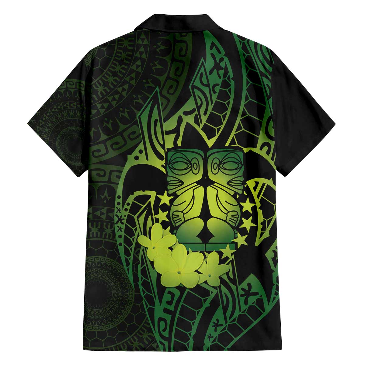 Kia Orana Kuki Airani Family Matching Off The Shoulder Long Sleeve Dress and Hawaiian Shirt Cook Islands Tangaroa God Tatau Green