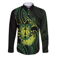 Kia Orana Kuki Airani Family Matching Off The Shoulder Long Sleeve Dress and Hawaiian Shirt Cook Islands Tangaroa God Tatau Green