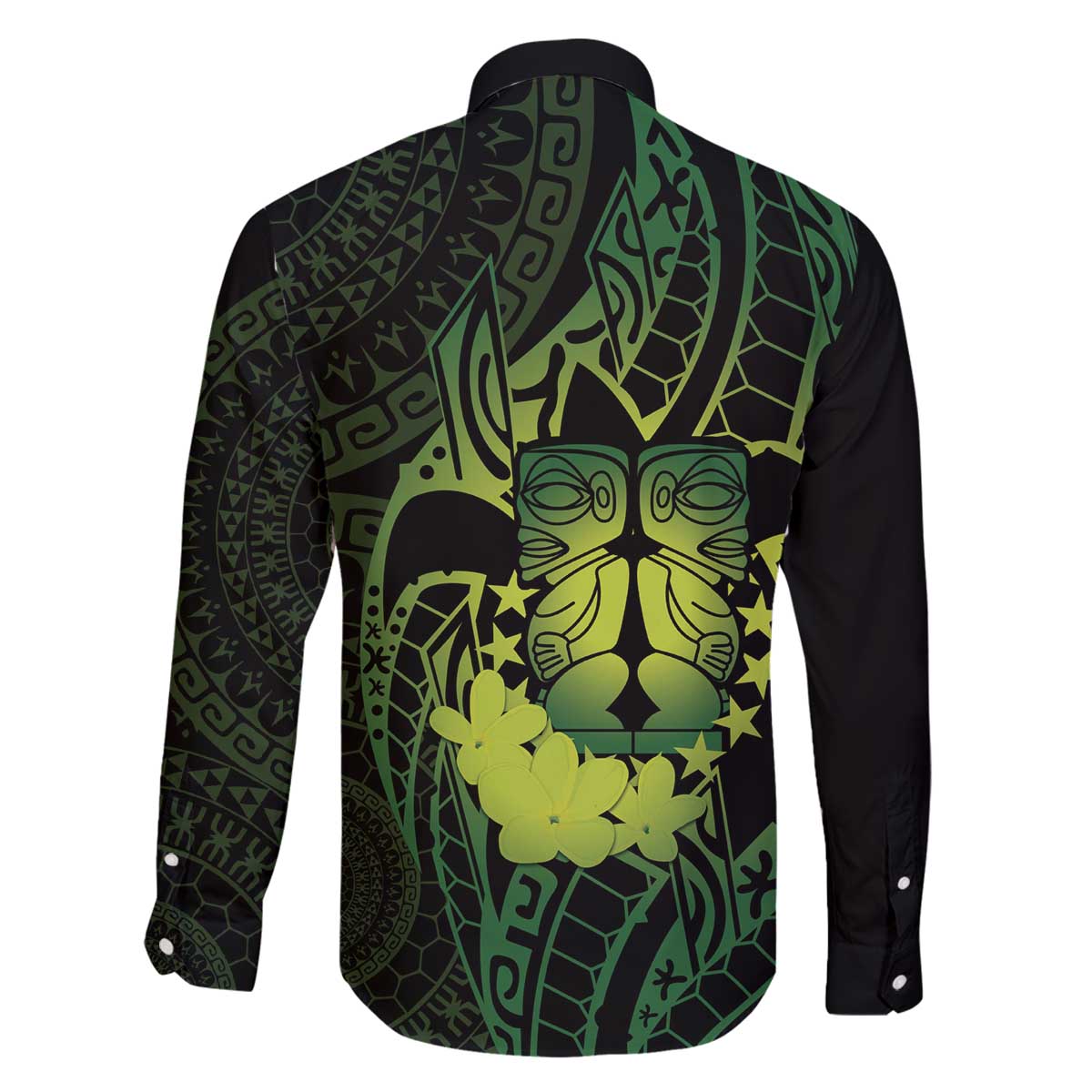 Kia Orana Kuki Airani Family Matching Off The Shoulder Long Sleeve Dress and Hawaiian Shirt Cook Islands Tangaroa God Tatau Green