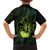 Kia Orana Kuki Airani Family Matching Off Shoulder Short Dress and Hawaiian Shirt Cook Islands Tangaroa God Tatau Green
