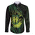Kia Orana Kuki Airani Family Matching Off Shoulder Short Dress and Hawaiian Shirt Cook Islands Tangaroa God Tatau Green