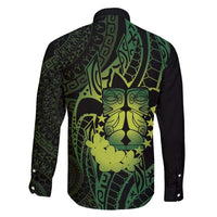 Kia Orana Kuki Airani Family Matching Off Shoulder Short Dress and Hawaiian Shirt Cook Islands Tangaroa God Tatau Green