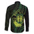 Kia Orana Kuki Airani Family Matching Off Shoulder Short Dress and Hawaiian Shirt Cook Islands Tangaroa God Tatau Green