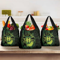 Kia Orana Kuki Airani Grocery Bag Cook Islands Tangaroa God Tatau Green
