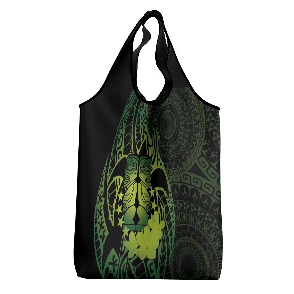 Kia Orana Kuki Airani Grocery Bag Cook Islands Tangaroa God Tatau Green