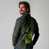 Kia Orana Kuki Airani Long Sleeve Polo Shirt Cook Islands Tangaroa God Tatau Green