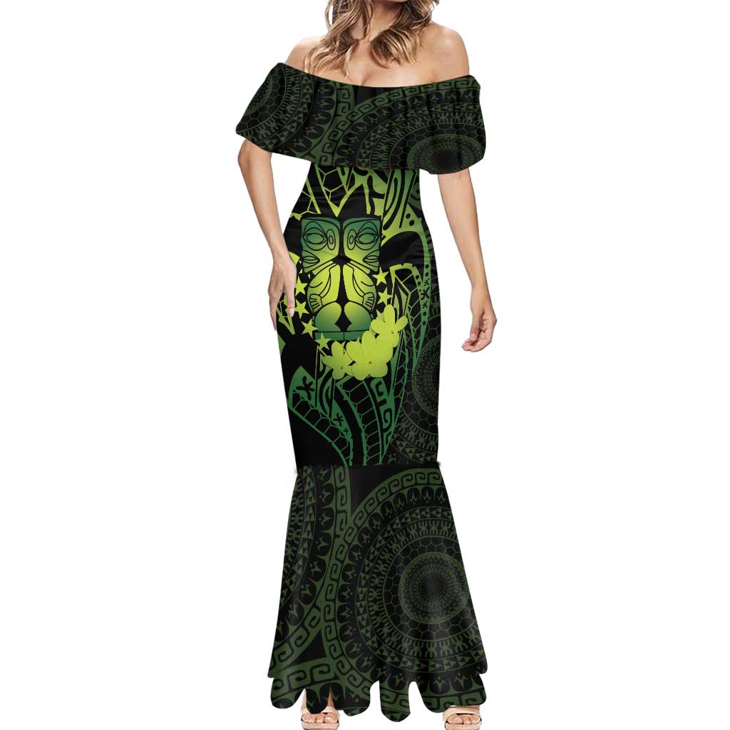 Kia Orana Kuki Airani Mermaid Dress Cook Islands Tangaroa God Tatau Green
