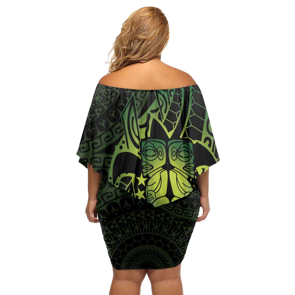 Kia Orana Kuki Airani Off Shoulder Short Dress Cook Islands Tangaroa God Tatau Green