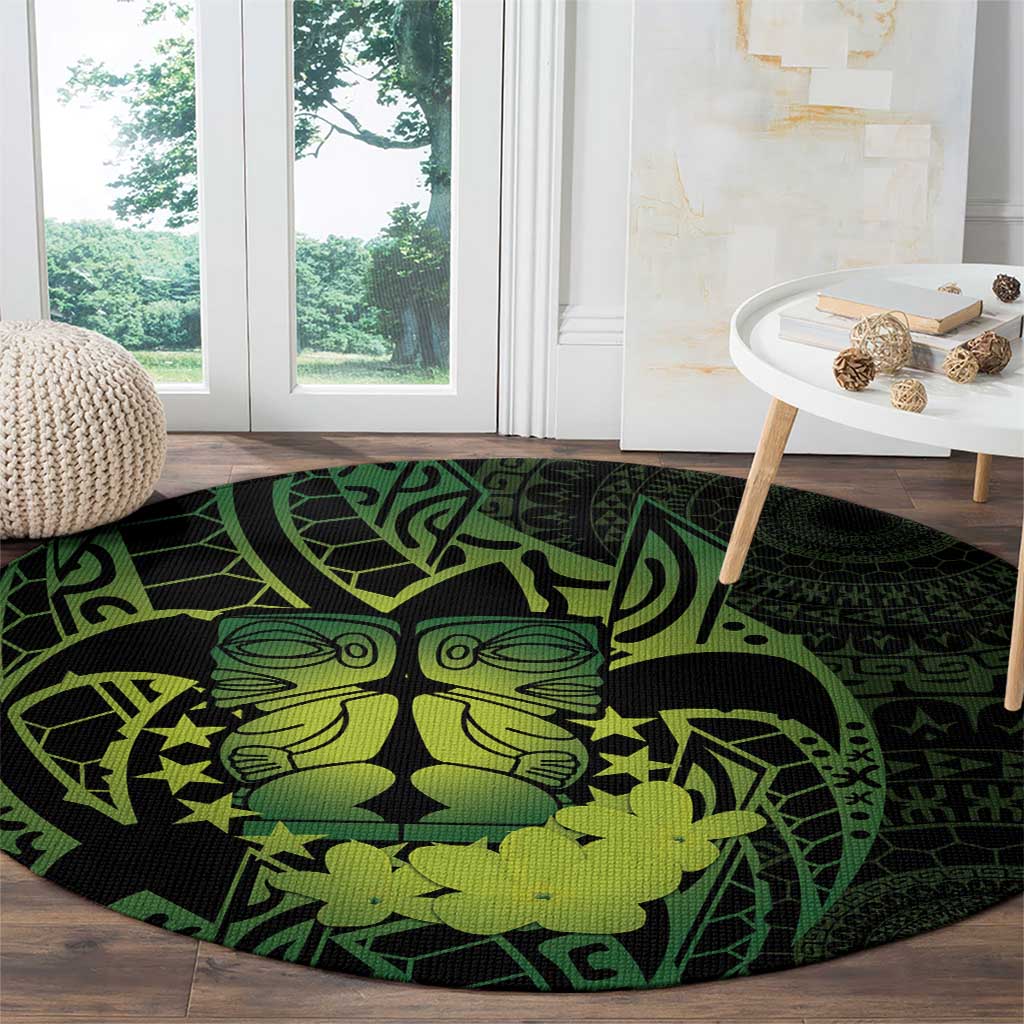 Kia Orana Kuki Airani Round Carpet Cook Islands Tangaroa God Tatau Green