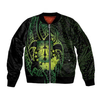 Kia Orana Kuki Airani Sleeve Zip Bomber Jacket Cook Islands Tangaroa God Tatau Green