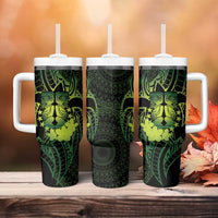 Kia Orana Kuki Airani Tumbler With Handle Cook Islands Tangaroa God Tatau Green
