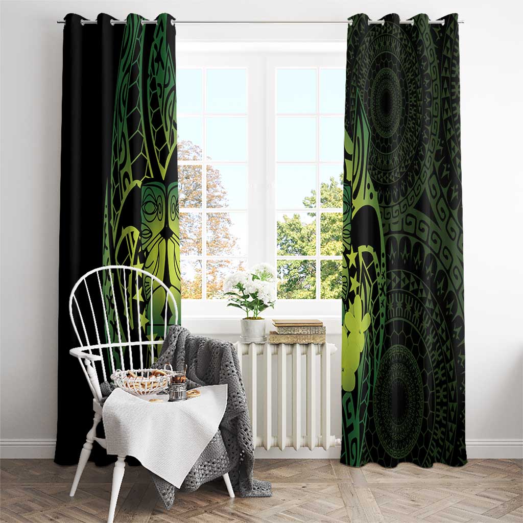 Kia Orana Kuki Airani Window Curtain Cook Islands Tangaroa God Tatau Green