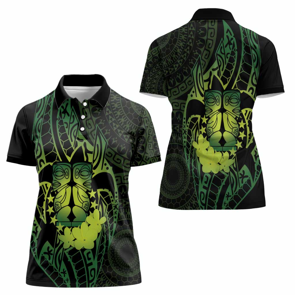 Kia Orana Kuki Airani Women Polo Shirt Cook Islands Tangaroa God Tatau Green