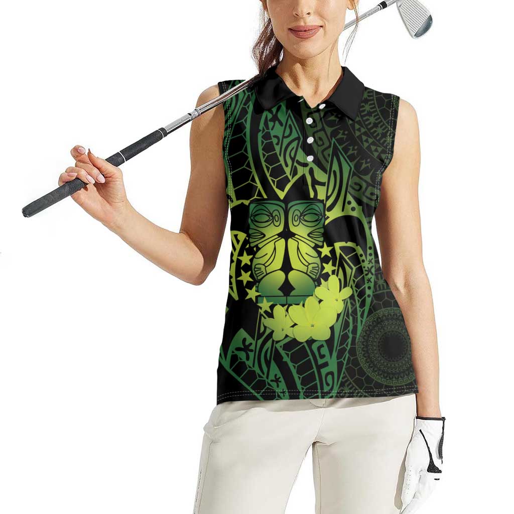 Kia Orana Kuki Airani Women Sleeveless Polo Shirt Cook Islands Tangaroa God Tatau Green