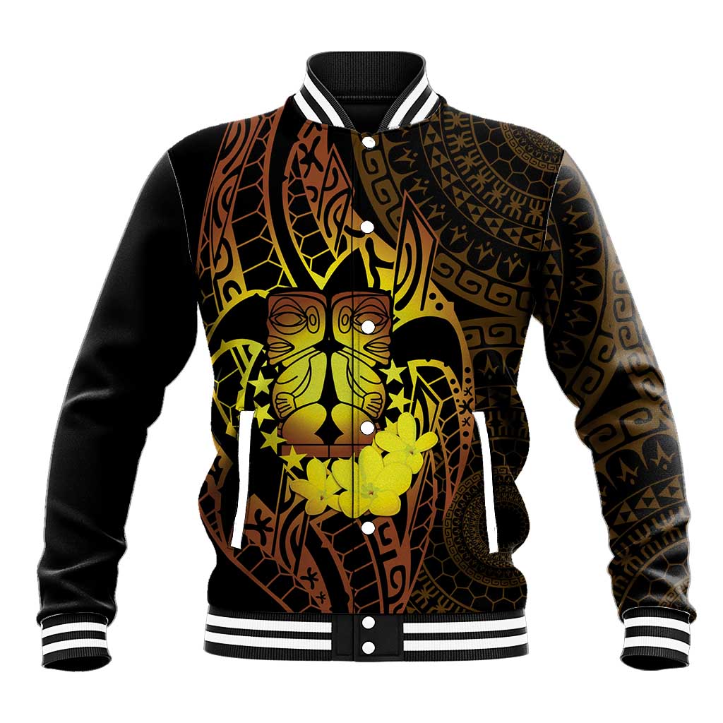 Kia Orana Kuki Airani Baseball Jacket Cook Islands Tangaroa God Tatau Gold