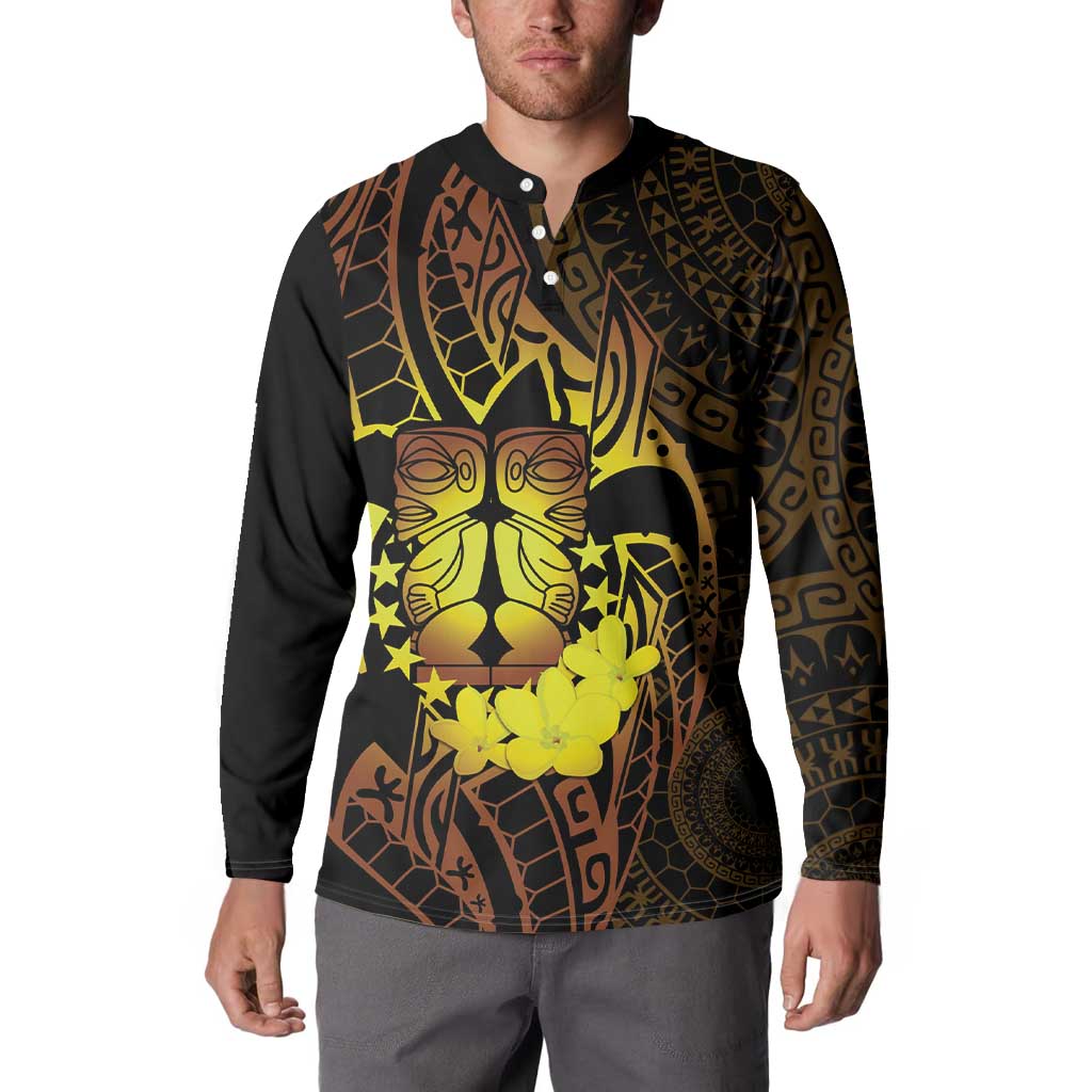 Kia Orana Kuki Airani Button Sweatshirt Cook Islands Tangaroa God Tatau Gold